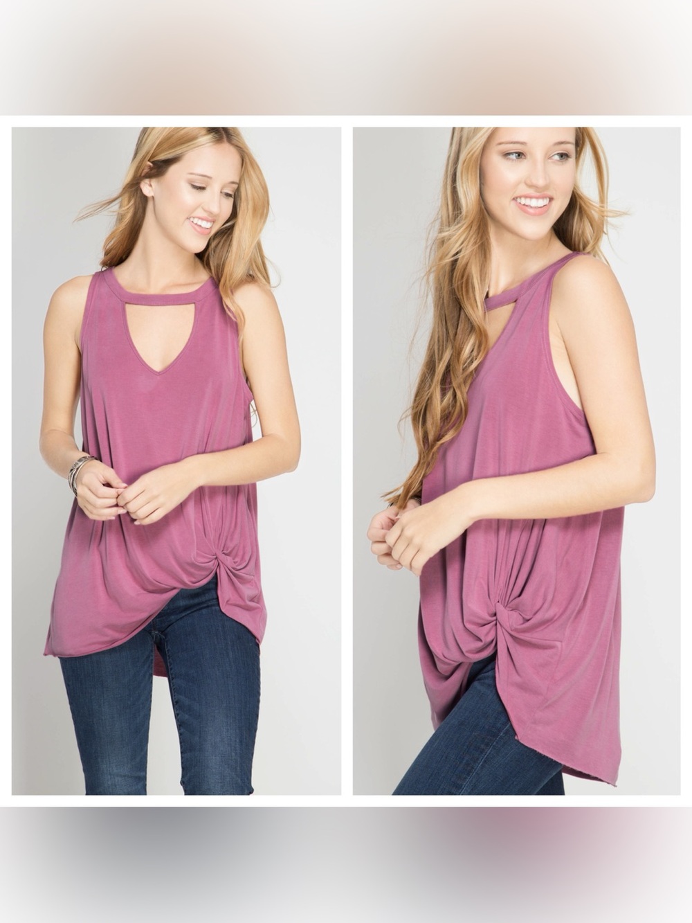 NWT/Sleeveless Twist-Front Keyhole Tank Top - Mauve